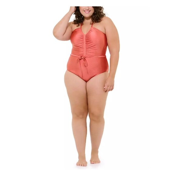 Ruched Tie-Front One-Piece Swimsuit Sz 2X NWT - Picture 2 of 12